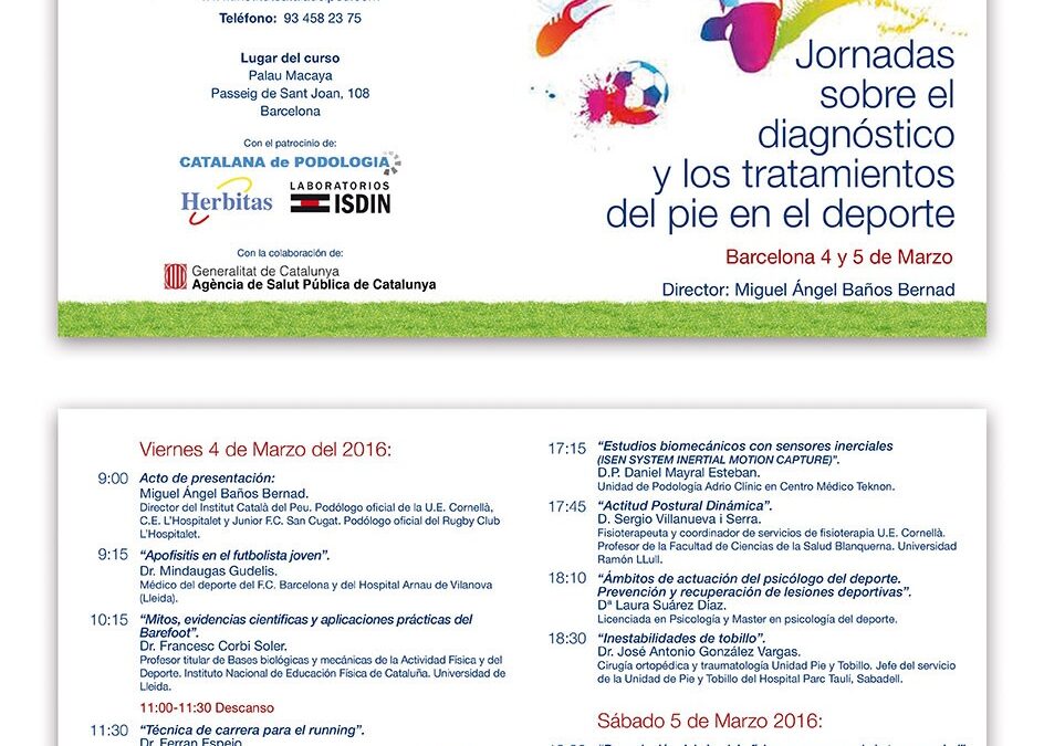 L’Institut Català del Peu organitza les “Jornades sobre el diagnòstic i els tractaments del peu a l’esport” a Barcelona