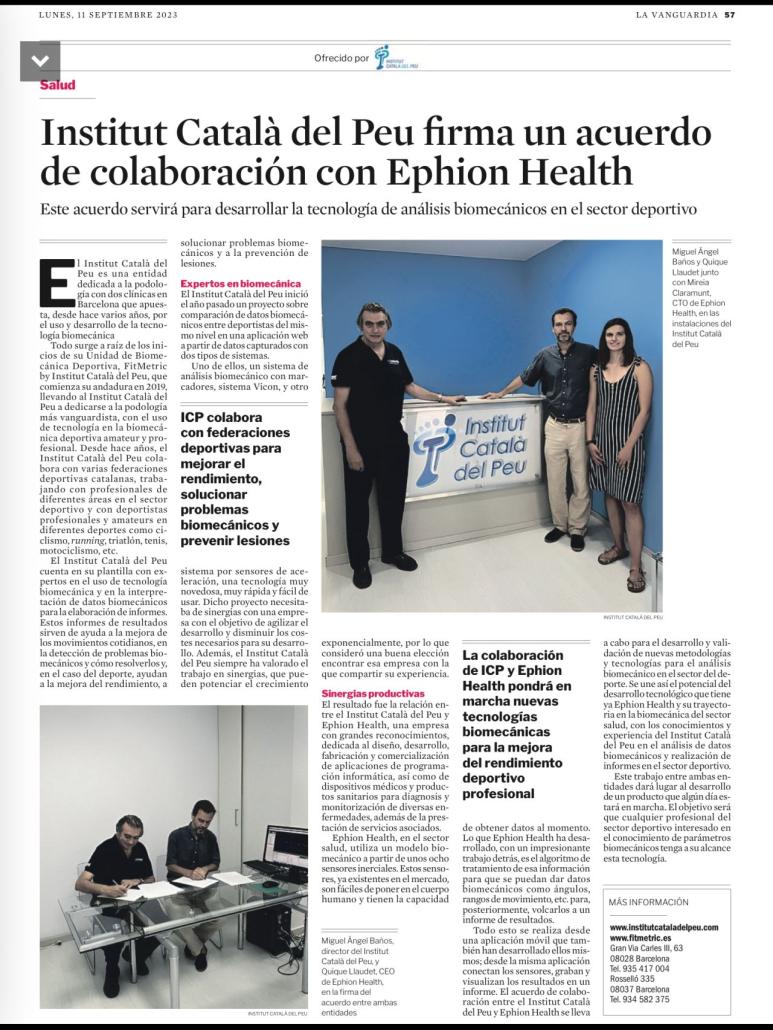 El Institut Català del Peu firma un acuerdo de colaboración con Ephion Health